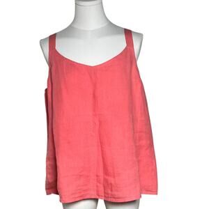 Eileen Fisher Coral  Linen Tank Top Large Irish Linen Cotton Lined V-Back